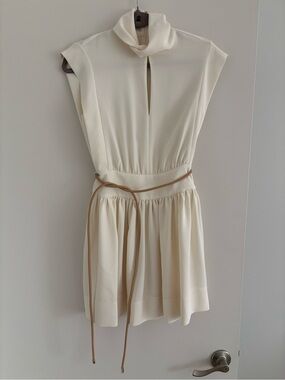 Zimmermann Cream Mini Dress with Tan Belt